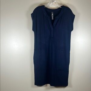 Lou & Grey Navy Blue Short Cuffed Sleeve Dress with Pockets. Sz S